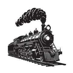 Vintage steam locomotive ancient train, transport illustration Vector  © MSTMIM