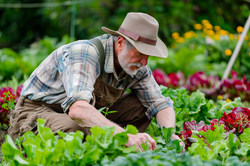 Homme âgé qui jardine - homme dans son jardin