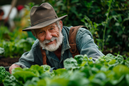 Homme &acirc;g&eacute; qui jardine - homme dans son jardin