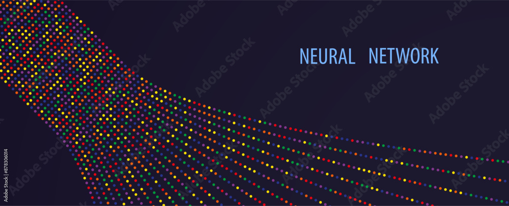 Poster Neural network concept. Connected cells with links. High technology process. Abstract futuristic background. Vector art.
