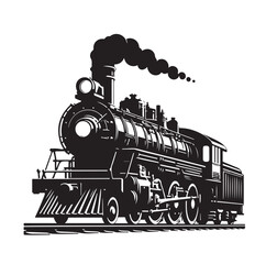 Vintage steam locomotive ancient train, transport illustration Vector  © MSTMIM