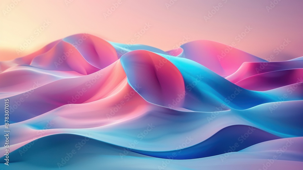 Poster a mesmerizing abstract image featuring colorful gradient waves with smooth, flowing curves in pink, 