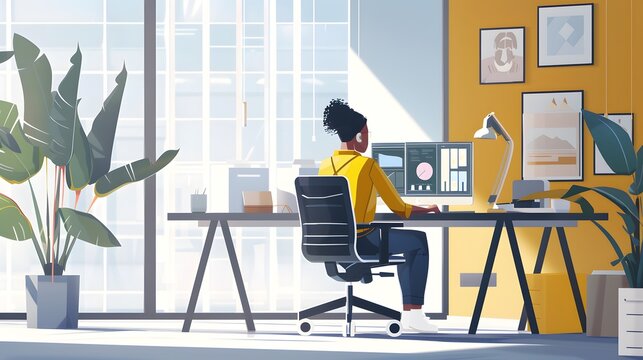 Capture an individual using assistive technology in a modern workspace, highlighting the accessibility and inclusion of neurodiverse individuals in professional settings