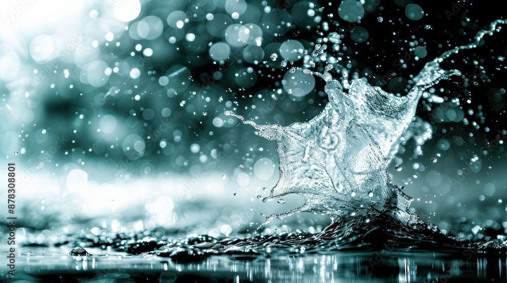 Poster water droplet splashing with bokeh background