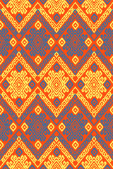 Abstract Ethnic ikat art. Seamless pattern in tribal, folk embroidery, and Mexican style. Aztec geometric art ornament print. vector design for fashion, fabric, wallpaper, cover, wrapping carpet.