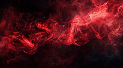 Abstract red smoke swirling against a black background, creating a dramatic and captivating visual effect.