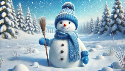 A snowman in a snowy landscape