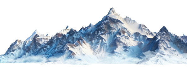 Snow covered mountain isolated on white background.  PNG format