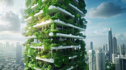 Obraz premium Vertical Farming in Urban Skyscraper, Sustainable Agriculture Concept