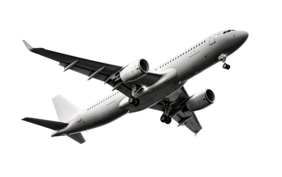 commercial airplane model isolated on transparent background. png cutout format