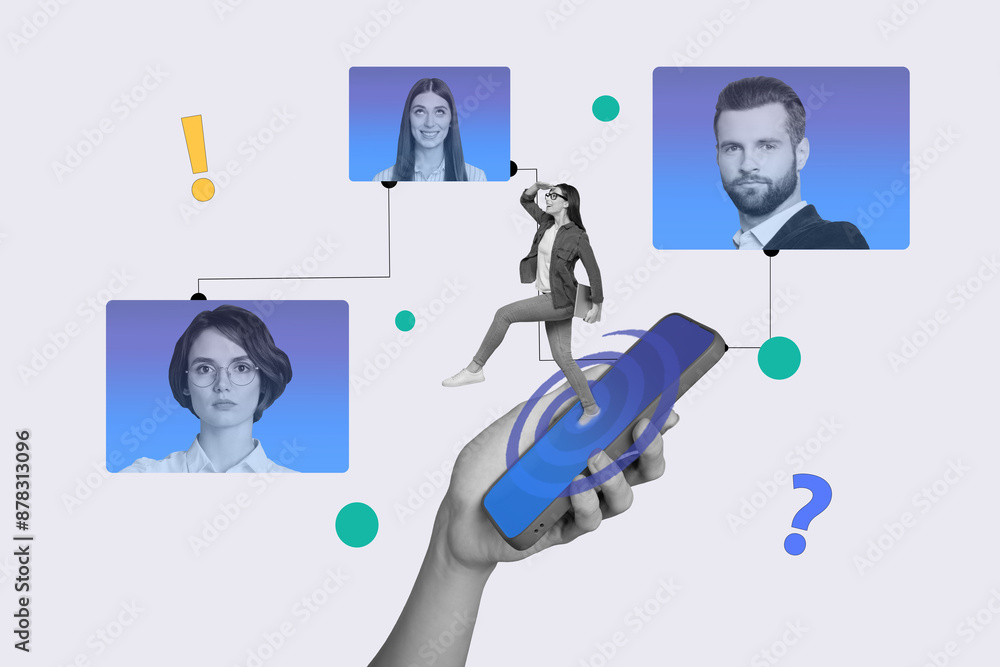 Aufkleber creative photo collage remote work smartphone picture avatars profiles web interface connection netw