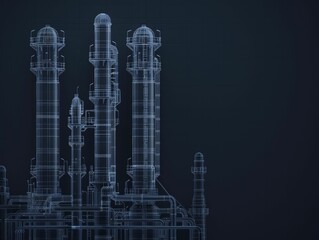 Detailed vector refinery, showcasing intricate vector illustrations of oil refinery structures and operations.