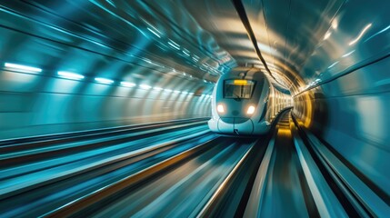 Futuristic Maglev Train Blazing Through High-Tech Tunnel at High Speed