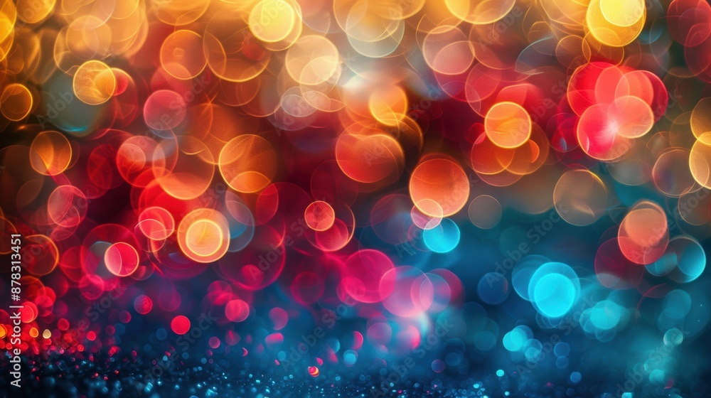 Poster abstract image of vibrant bokeh lights in red and blue, creating a festive and colorful background w
