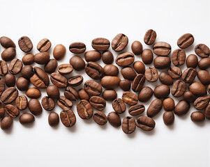 Coffee beans on white background, GenerativeAI, Closeup of coffee bean. Top view and space
