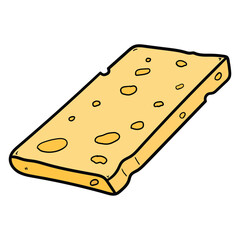 Hand drawn cartoon cheese slice on a white background.