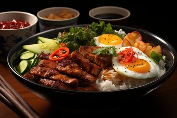 Fototapeta premium Teriyaki chicken rice bowl with vegetables
