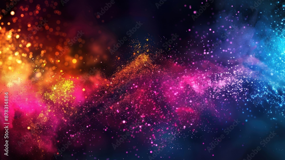 Poster a vivid explosion of colorful powder in mid-air, creating a dynamic and energetic visual display aga