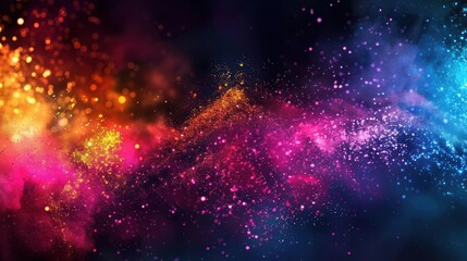 Fototapeta premium A vivid explosion of colorful powder in mid-air, creating a dynamic and energetic visual display against a dark background.