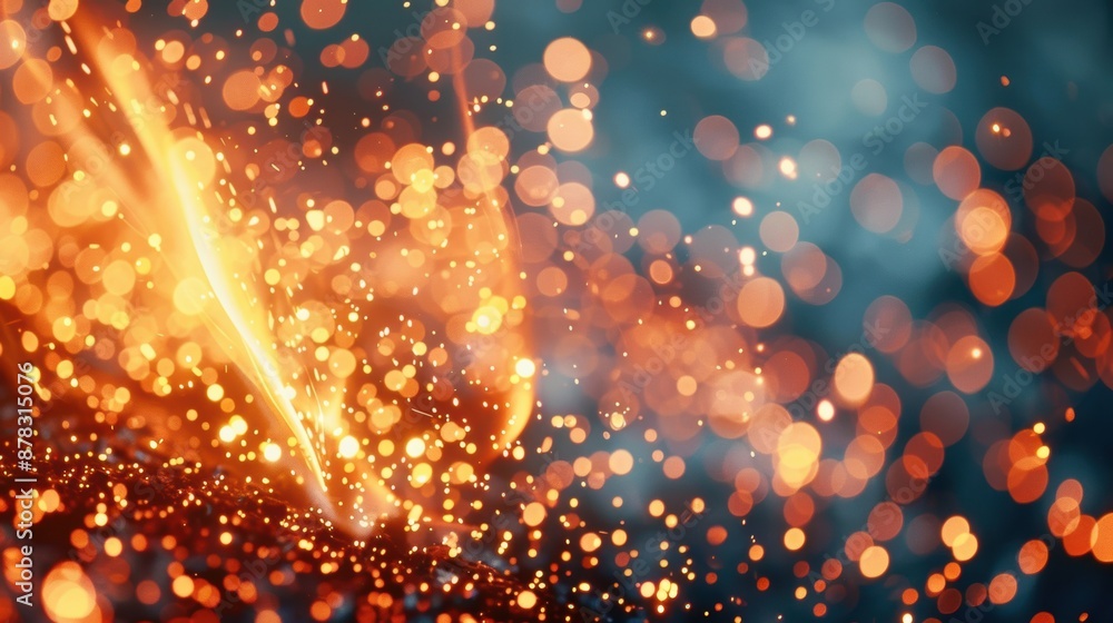 Leinwandbilder close-up of sparkling fire light with an abstract bokeh effect, creating a warm and vibrant visual.