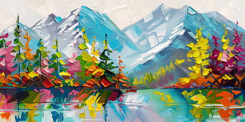 Fototapeta premium Vibrant Abstract Mountain Landscape Wall Art