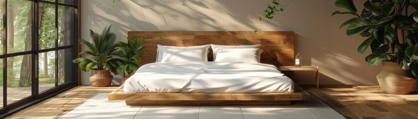 Bedroom with a low platform bed and minimal decor, showcasing simplicity in sleep environments