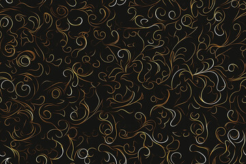 An elegant seamless pattern with intricate golden swirls on a dark background. The sophisticated design adds a luxurious and refined touch to any project, perfect for elegant themes.