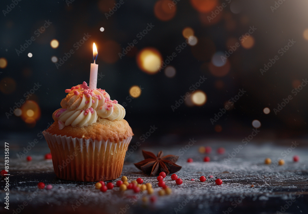 Wall mural Festive cupcake with long candle