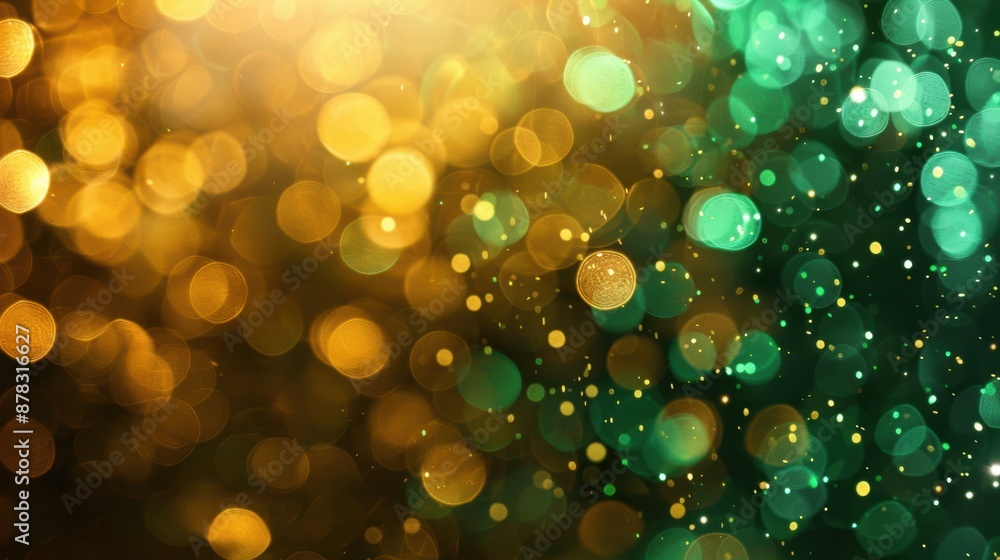 Aufkleber abstract background with golden and green bokeh lights, creating a festive and vibrant visual effect