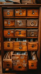 wooden cabinet with many drawers and a lot of files