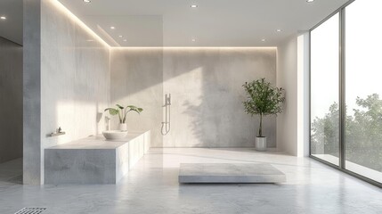 Modern bathroom with a walk-in shower and minimal decor, highlighting cleanliness