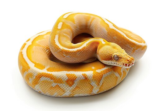 Closeup image of a coiled ball python with intricate patterns