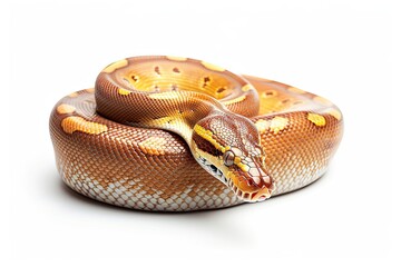 Obraz premium Close up image of a coiled ball python snake with intricate patterns
