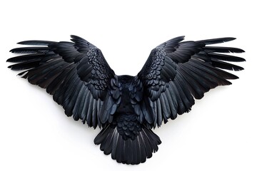 Naklejka premium Black Crow Raven Bird Spread Wings Back View