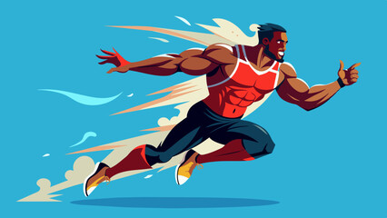 Obraz premium A Black man with a muscular build, dressed in athletic wear, leaping through the air with a determined expression. 
