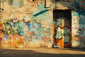 Colorful graffiti wall on street. Urban contemporary culture