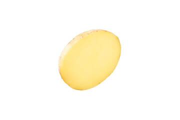 Young potatoes. Raw potatoes isolated on white background.Peel potatoes.Harvesting collection. organic, freshly dug potatoes. Agricultural background. Vegan. Vegetables.Potato slices.