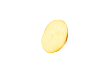 Young potatoes. Raw potatoes isolated on white background.Peel potatoes.Harvesting collection. organic, freshly dug potatoes. Agricultural background. Vegan. Vegetables.Potato slices.