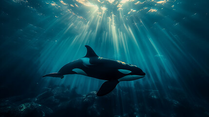 Orca or killer whale traveling on pacific ocean off the east coast of the north island, The orca whale is the largest species in Delphinidae.