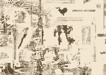 Obraz premium Glitch distorted grungy abstract forms . Cyber punk seamless pattern texture. Halftone dots .Futuristic background . Glitched shapes with dots and lines .Screen print endless pattern texture