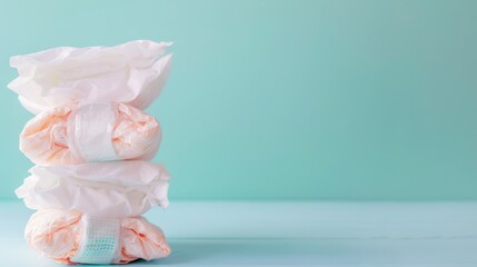 Stack of Disposable Diapers on a Blue Background