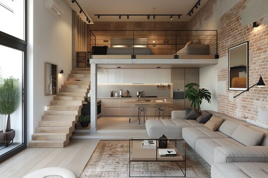A dream small duplex loft apartment in light tone 