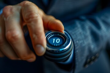 Close-Up of a Hand Adjusting a Digital Dial