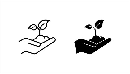 Hand with plant line icon set, linear style sign for mobile concept and web design, Hand holding sprout outline vector icon, Growth symbol, logo illustration, on a white background.