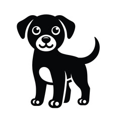 Black silhouette cartoon of a dog with a white background