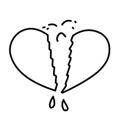 Broken heart, two halves of the heart icon. Hand drawing design style. Vector.