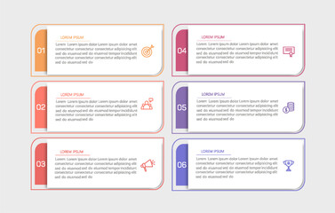 Business vector infographic design template with icons and 6 options or steps. Can be used for process diagram, presentations, workflow layout, banner, flow chart, info graph
