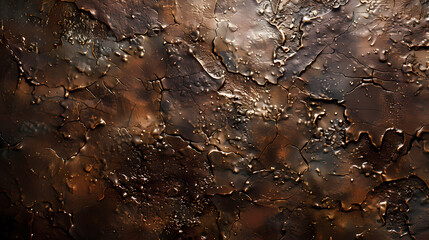 Fototapeta premium Close-up of a rugged, textured metallic surface with shades of bronze and copper.