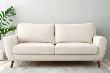 Modern Beige Sofa in a Minimalist Living Room Interior
