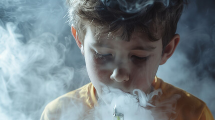 child smoking e-cigarette or vaping